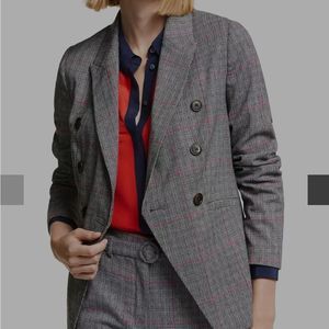 Boden Addlestone Check Blazer, Grey/Pink